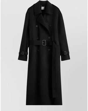 TOTEME Long Wool Coat Belted Waist Buckle Buttons - Black