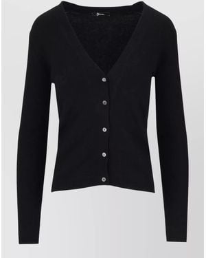 LA ROSE V Neck Knit Cardigan Long Sleeves - Blue