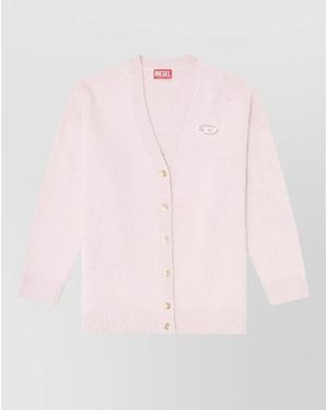 DIESEL Logo Wool Blend Cardigan V Neck - Pink
