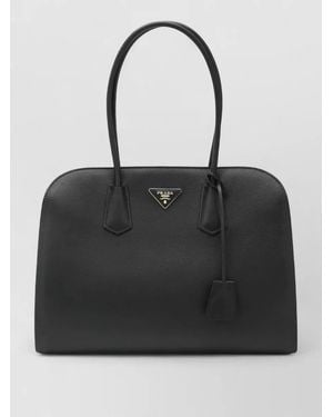Prada Smooth Leather Tote Bag Structured Handles - Black