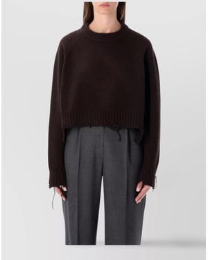 Low Classic Cropped Pullover Distressed Hemline - Black