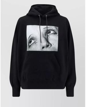 Sacai Graphic Hooded Sweatshirt And Kangaroo Pocket - Black