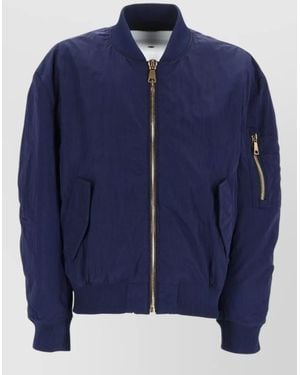 Balmain Coat Ribbed Cuffs Hem Sleeve Pocket - Blue