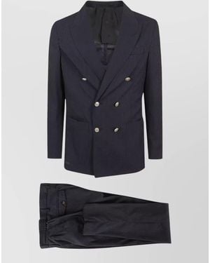 Eleventy Double Breasted Jacket Textured Fabric Buttons - Blue