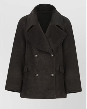 Loulou de Saison Cashmere Wool Oversized Double-Breasted Jacket - Black