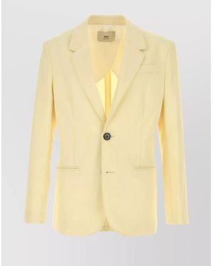 Ami Paris Wool Blazer Lapel Vent Pockets - Yellow