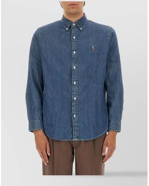 Polo Ralph Lauren Collared Shirt With Cuffed Long Sleeves - Blue