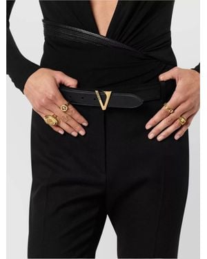 Versace Adjustable Calf Leather Belt With V Buckle - Black