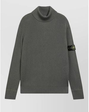 Stone Island Turtleneck Knitwear Long Sleeves Ribbed Texture - Gray