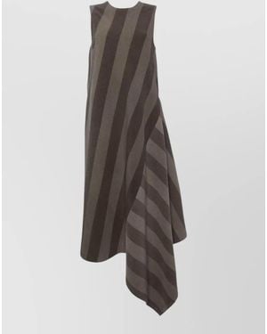 Uma Wang Long Dress Asymmetric Hem V Back Stripes - Grey