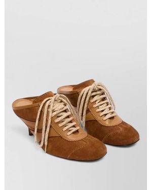 Dries Van Noten Leather Lace-Up Heeled Mules - Brown
