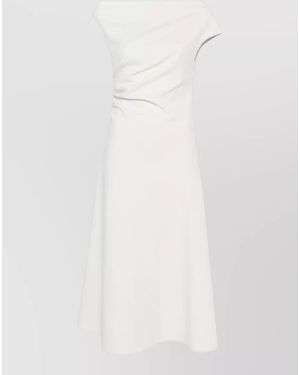 P.A.R.O.S.H. Draped Boat Neck Short Sleeve Midi Dress - White