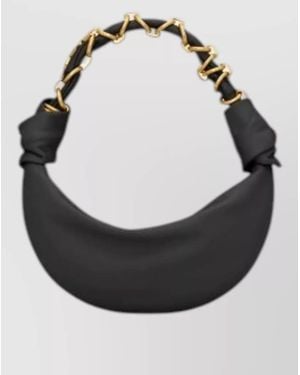 Saint Laurent Leather Wallet Curved Silhouette Chain Handle - Black