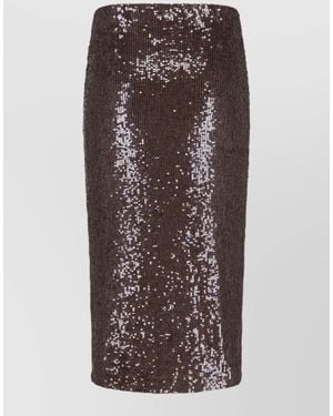 P.A.R.O.S.H. Sequin Midi Skirt Elastic Waist Slit - Brown