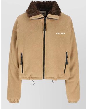 Miu Miu Pile Coat Elasticated Hem Faux Fur Collar - Natural