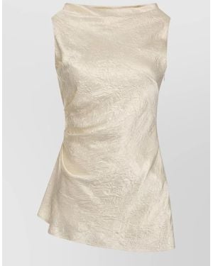 McQueen Asymmetric Satin Draped Sleeveless Evening Top - Natural