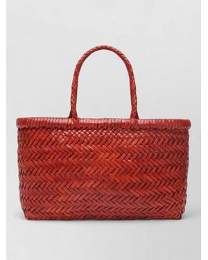 Dragon Diffusion Leather Tote Bag Top Handles Woven - Red