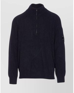 C.P. Company High Neck Long Sleeve Knit Polo - Blue