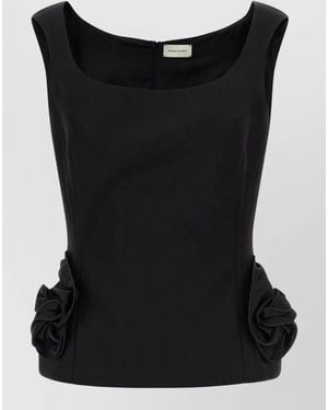 Magda Butrym Silk Blend Floral Appliqué Top - Black