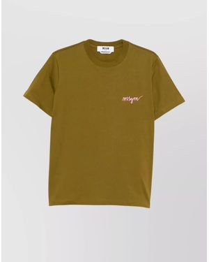 MSGM Cotton T-Shirt Logo Embroidery - Green