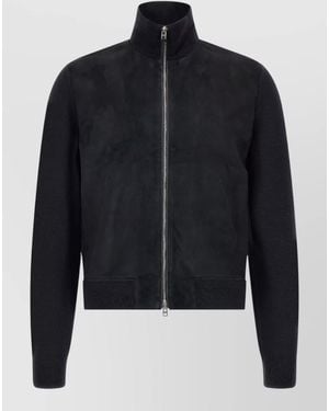 Tom Ford High Collar Mixed Knit Zip Jacket - Blue
