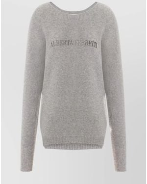 Alberta Ferretti Crew Neck Long Sleeve Ribbed Knitwear - Grey