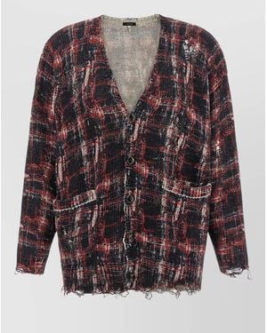 R13 Distressed Cardigan Long Sleeves Front Pockets - Gray