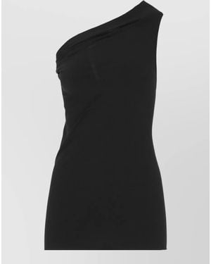 Rick Owens One Shoulder Ruched Lounge Drawstring Top - Black