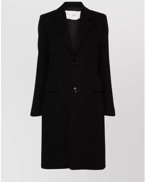 Ami Paris Single-Breasted Wool Coat With Rear Vent - Black