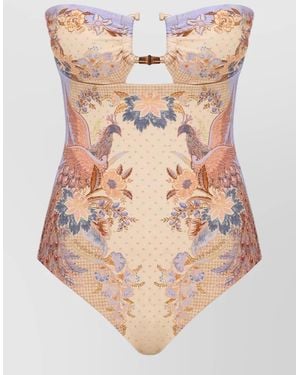 Zimmermann Indra Bamboo Trim Floral Cutout Swimsuit - Natural