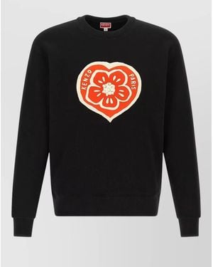 KENZO Crew Neck Graphic Print Knit Jumper - Black