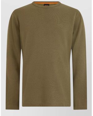 BOSS Long Sleeve Cotton Crew Neck Shirt - Green