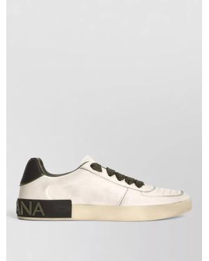 Dolce & Gabbana Leather Logo-Lace Low-Top Trainers - Natural