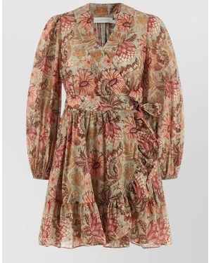 Zimmermann Daylight Floral Dress Ruffles Long Sleeves - Brown