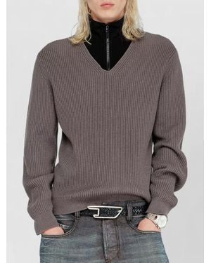 DIESEL K Mamu Layered Ribbed Knit Sweater Top - Gray