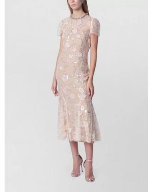 Self-Portrait Embellished Dress Floral Embroidery Round Neckline - Pink