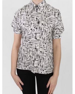 Dolce & Gabbana Silk Printed Short-Sleeve Blouse - White