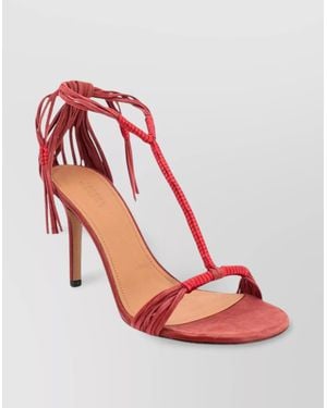 Isabel Marant Suede T-Strap Sandals Stiletto Heel - Red