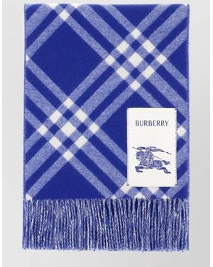 Burberry Check Pattern Scarf Foulard Fringe Detail - Blue