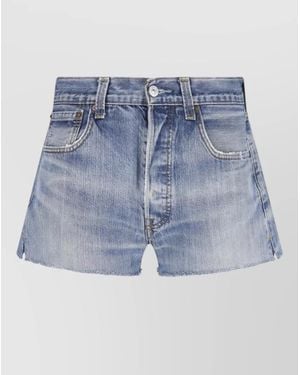 RE/DONE Straight Shorts Frayed Hem Belt Loops Pockets - Blue