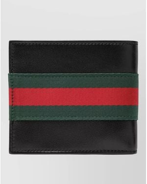 Gucci Bifold Wallet Stripe Detail Leather Design - Red