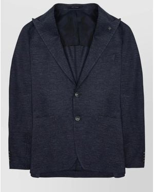 Tagliatore Textured Coat Notch Lapel Front Pockets - Blue