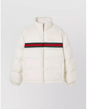 Gucci Bomber Jacket With Embroidered Web Stripe - Natural