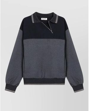 Miu Miu Jacket Contrast Collar Ribbed Cuffs Hem - Blue