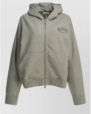 Ganni Zipped Long Sleeved Hoodie in Blue | Lyst
