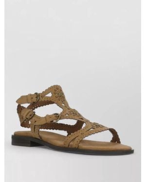 Ash Studded Suede Flat Sandals Ankle Straps - Multicolor