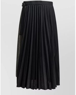 Sacai Wool Pleated Midi Skirt - Black