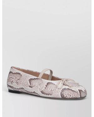 Stuart Weitzman Ballet Flats Snake Print Round Toe Bow - Natural