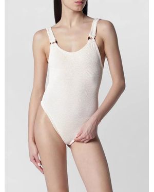 Hunza G Ring Strap Scoop Neckline Textured Swimsuit - Natural