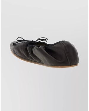 The Row Round Toe Ballet Flats With Bow Detail - Black